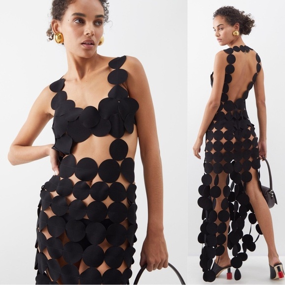 A.W.A.K.E. Mode Crepe Multi Circle Asymmetric Dress Black - Picture 8 of 16